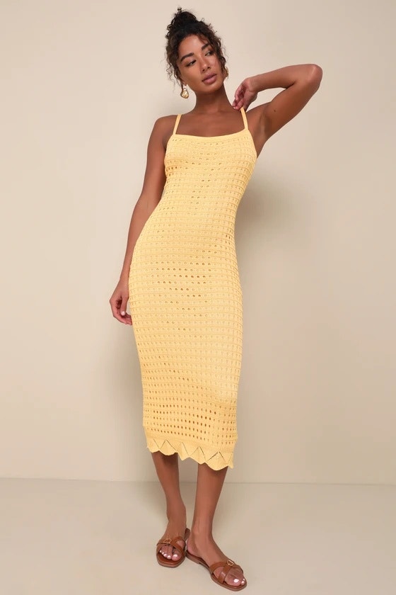 Nwt Lulus Ventura Vision Light Orange Crochet Lace-Up Midi Dress Xs